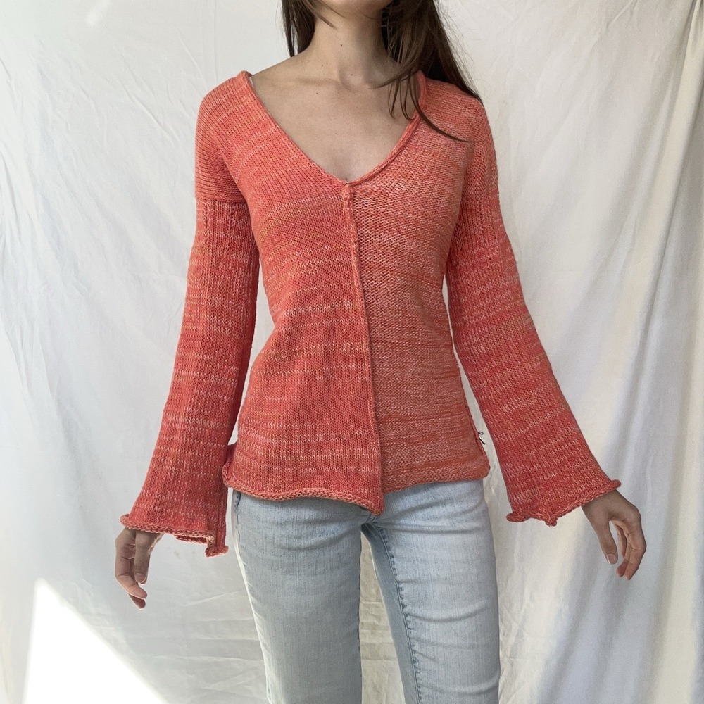 Skif Skifo Orange Linen Cotton Hand Knit Sweater M/L Designer USA Made